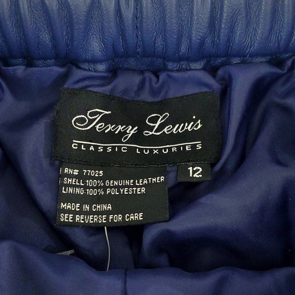 Navy Blue Leather Pants Terry Lewis Classic Luxuries NWT - Picture 11 of 12